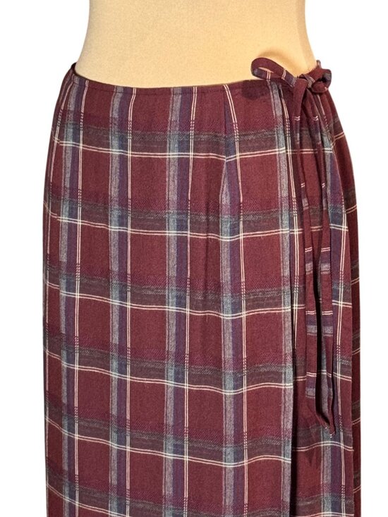 VTG Bonnie & Norma Plaid Wrap Midi Skirt Sz.M Burgundy Tartan Academia 90s Y2K - Picture 3 of 15